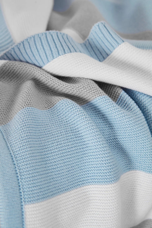 Blue, Grey & White Striped Baby Blanket